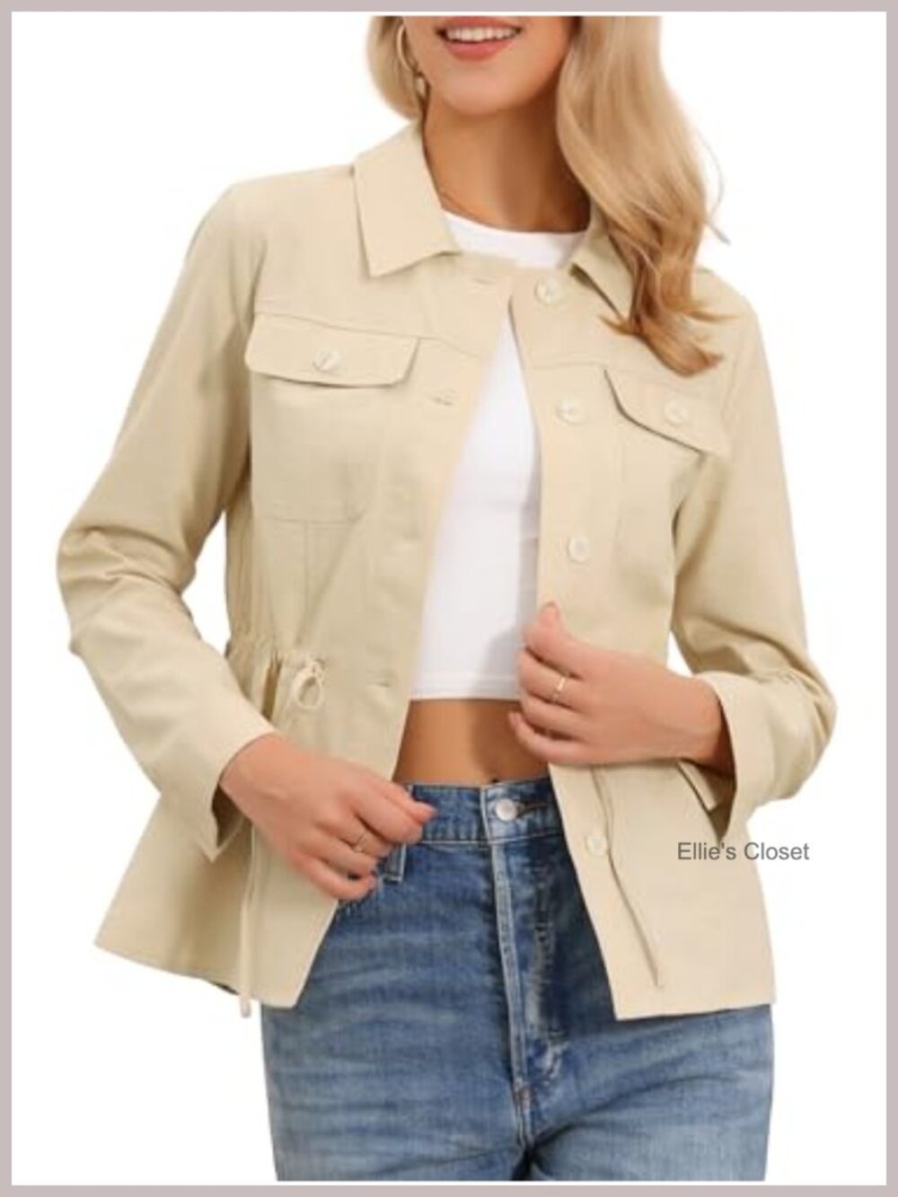Women's Linen Blend Utility Anorak Jacket Drawstring Waist